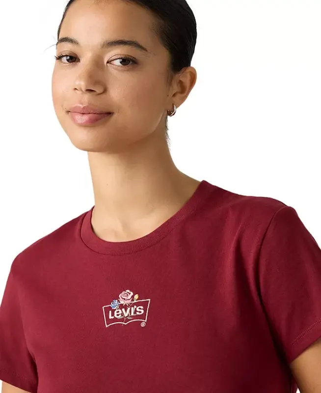 Women's Perfect Graphic Logo Cotton T-Shirt - Emb Rose Bw Warm Cabernet - 3