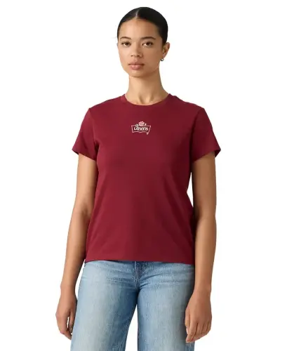 Women's Perfect Graphic Logo Cotton T-Shirt - Emb Rose Bw Warm Cabernet - 4