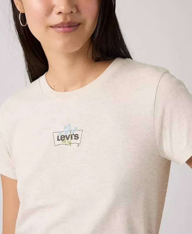 Women's Perfect Graphic Logo Cotton T-Shirt - Floral Emb Bw Oatmeal Heather Gray - 2