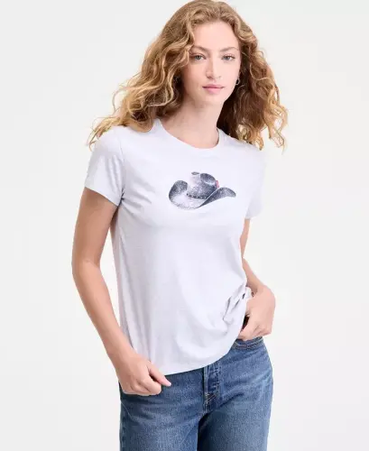 Women's Perfect Graphic Logo Cotton T-Shirt - Moody Cowboy Hat Orbit Heather 