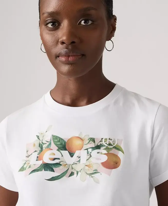 Women's Perfect Graphic Logo Cotton T-Shirt - Orange Farm Bw Bright White - 2