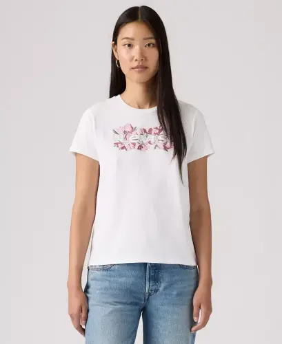 Women's Perfect Graphic Logo Cotton T-Shirt - P2_blake Brushstroke Bw Fill Bright White 