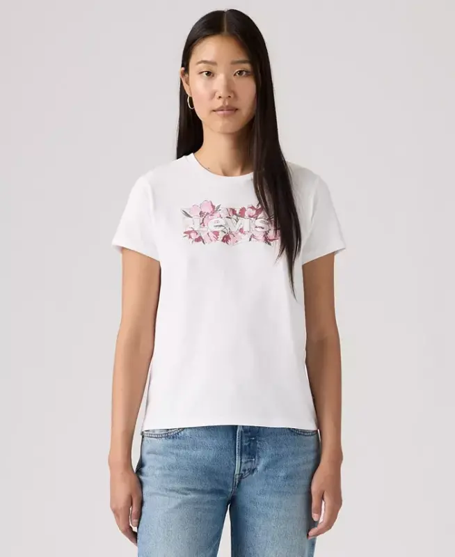 Women's Perfect Graphic Logo Cotton T-Shirt - P2_blake Brushstroke Bw Fill Bright White - LEVI'S
