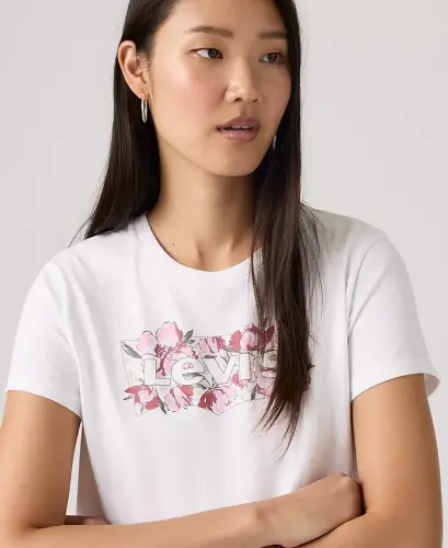 Women's Perfect Graphic Logo Cotton T-Shirt - P2_blake Brushstroke Bw Fill Bright White - 4