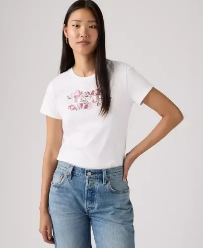 Women's Perfect Graphic Logo Cotton T-Shirt - P2_blake Brushstroke Bw Fill Bright White - 3