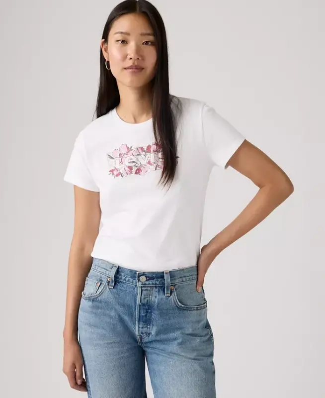 Women's Perfect Graphic Logo Cotton T-Shirt - P2_blake Brushstroke Bw Fill Bright White - 3