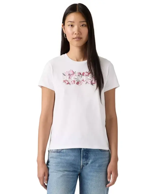 Women's Perfect Graphic Logo Cotton T-Shirt - P2_blake Brushstroke Bw Fill Bright White - 3