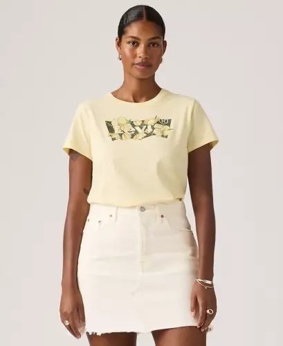 Women's Perfect Graphic Logo Cotton T-Shirt - P2_blake Brushstroke Bw Fill French Vanilla 