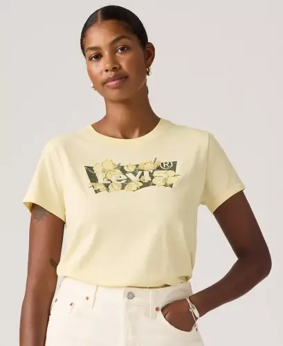 Women's Perfect Graphic Logo Cotton T-Shirt - P2_blake Brushstroke Bw Fill French Vanilla - 4