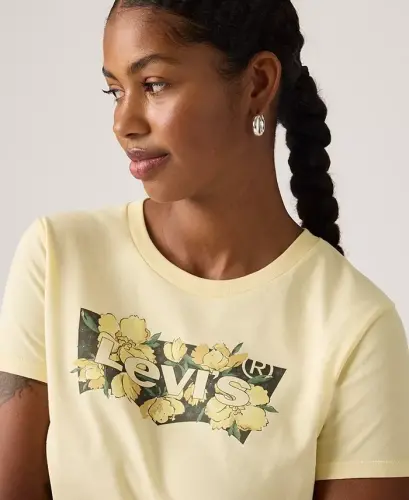 Women's Perfect Graphic Logo Cotton T-Shirt - P2_blake Brushstroke Bw Fill French Vanilla - LEVI'S (1)