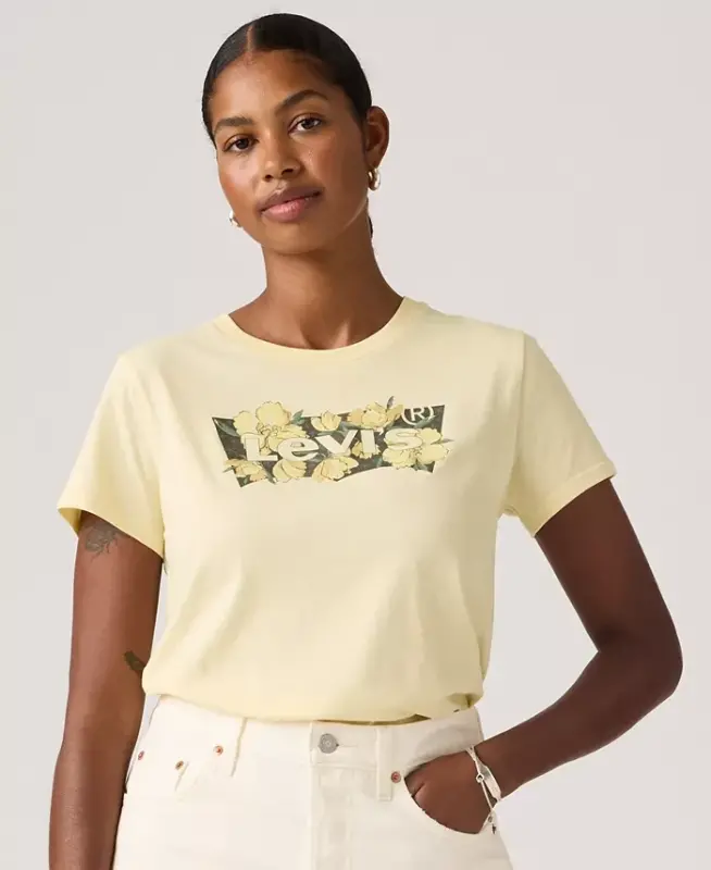 Women's Perfect Graphic Logo Cotton T-Shirt - P2_blake Brushstroke Bw Fill French Vanilla - 4