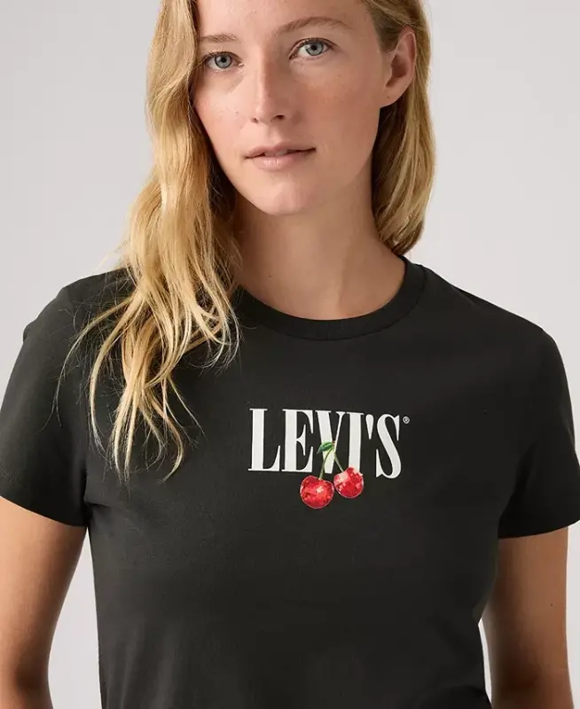 Women's Perfect Graphic Logo Cotton T-Shirt - P2_disco Cherries Pirate Black - 2