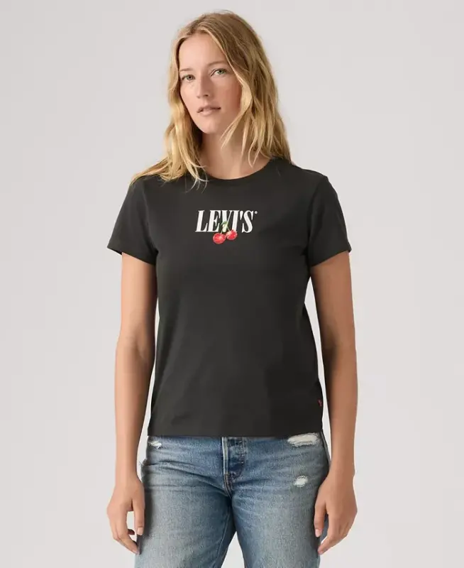 Women's Perfect Graphic Logo Cotton T-Shirt - P2_disco Cherries Pirate Black - 3