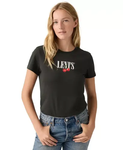 Women's Perfect Graphic Logo Cotton T-Shirt - P2_disco Cherries Pirate Black - 5