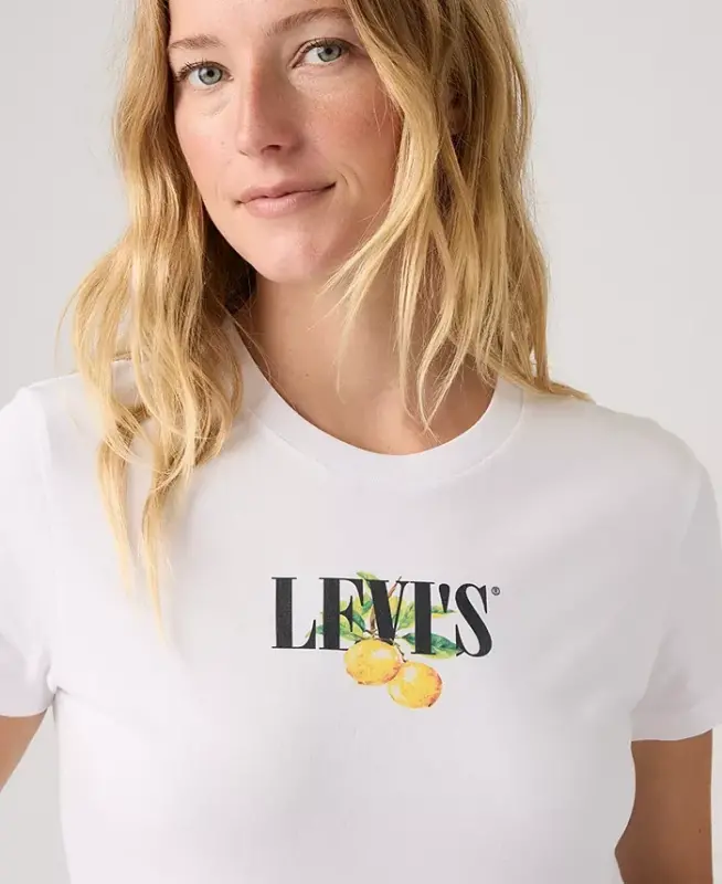 Women's Perfect Graphic Logo Cotton T-Shirt - P2_disco Lemons Bright White - 4