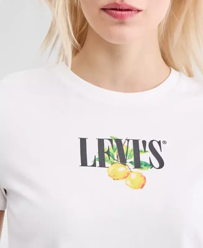 Women's Perfect Graphic Logo Cotton T-Shirt - P2_disco Lemons Bright White - 4