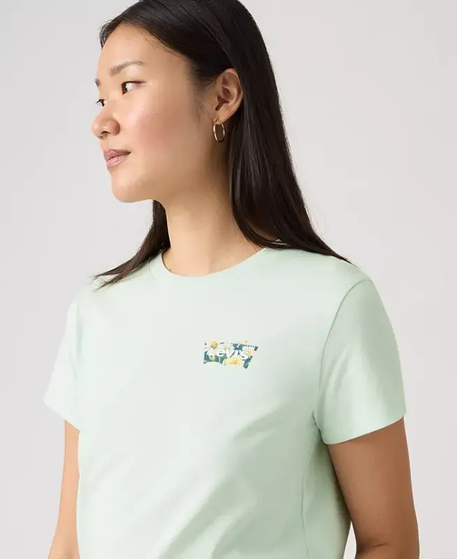 Women's Perfect Graphic Logo Cotton T-Shirt - P2_floral Bw Chest Hit Pale Blue - 2