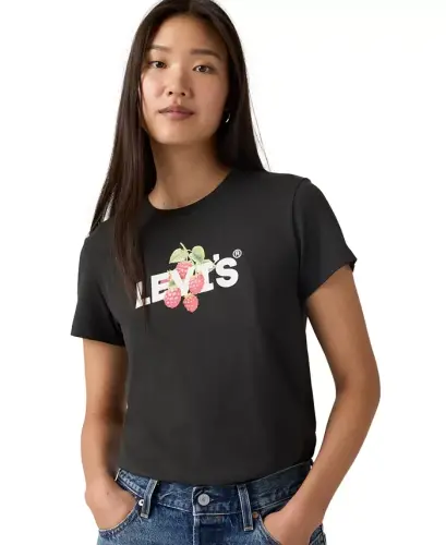 Women's Perfect Graphic Logo Cotton T-Shirt - Raspberry Hl Logo Pirate Black - 5