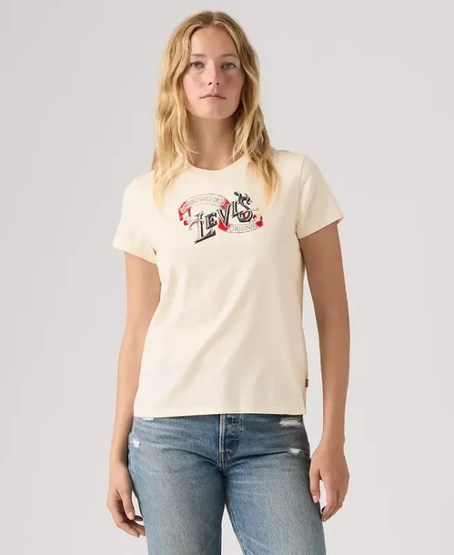 Women's Perfect Graphic Logo Cotton T-Shirt - Ribbon Levis Sugar Swizzle - 1