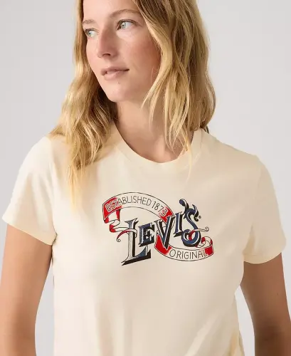 Women's Perfect Graphic Logo Cotton T-Shirt - Ribbon Levis Sugar Swizzle - 2