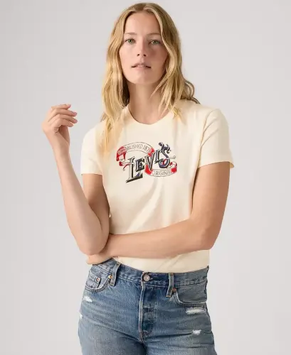 Women's Perfect Graphic Logo Cotton T-Shirt - Ribbon Levis Sugar Swizzle - 4