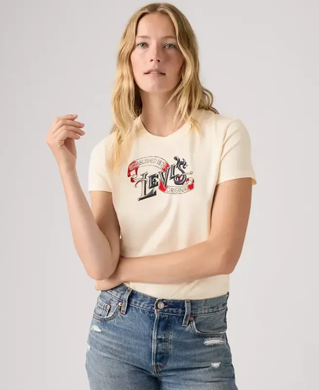 Women's Perfect Graphic Logo Cotton T-Shirt - Ribbon Levis Sugar Swizzle - 4