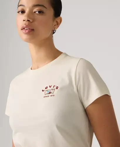 Women's Perfect Graphic Logo Cotton T-Shirt - Runa Bw Embroidery Egret - 2