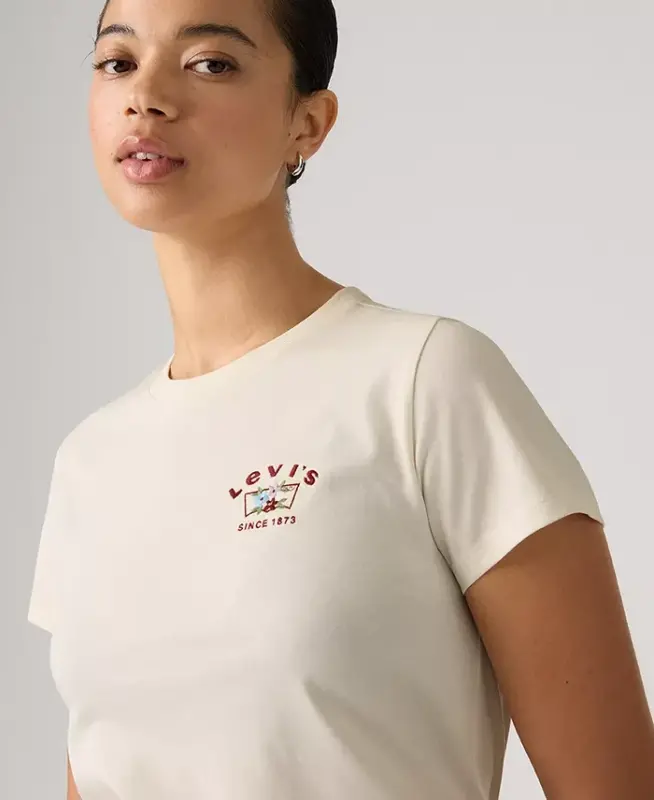 Women's Perfect Graphic Logo Cotton T-Shirt - Runa Bw Embroidery Egret - 2