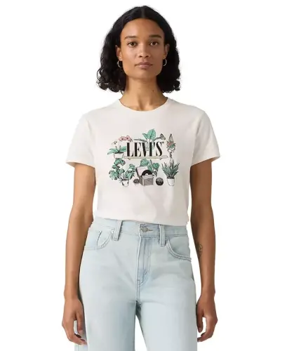 Women's Perfect Graphic Logo Cotton T-Shirt - Serif Plant Shelf Egret - 4