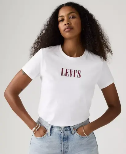Women's Perfect Graphic Logo Cotton T-Shirt - Serif Stud Outline Bright White 
