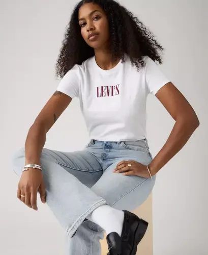 Women's Perfect Graphic Logo Cotton T-Shirt - Serif Stud Outline Bright White - 4