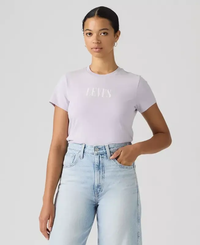 Women's Perfect Graphic Logo Cotton T-Shirt - Serif Stud Outline Lavender Blue - 1