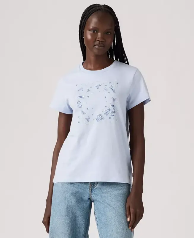 Women's Perfect Graphic Logo Cotton T-Shirt - Western Archival Bandana Kentucky Blue - 1