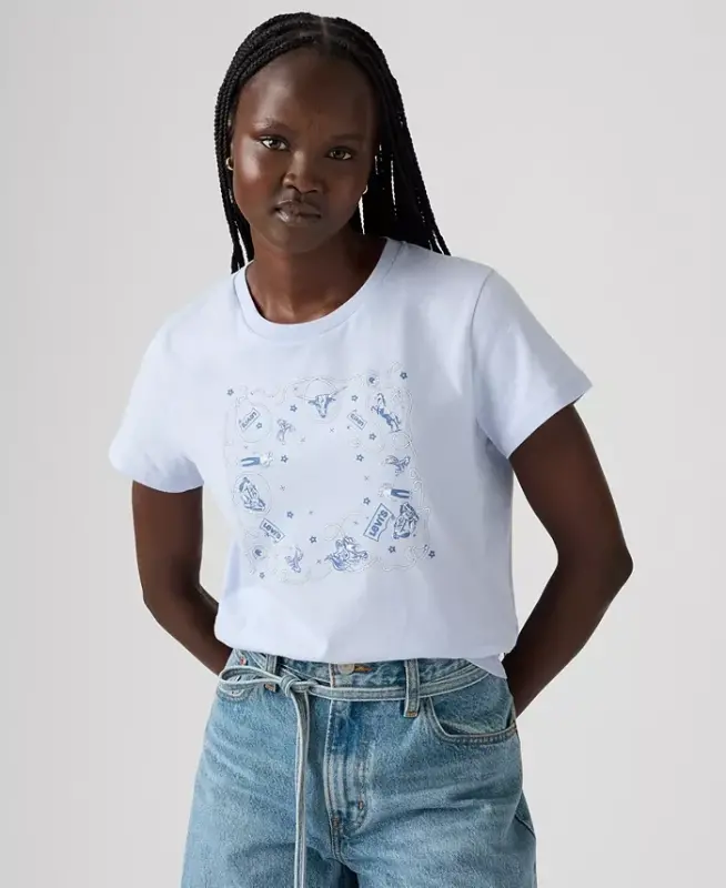 Women's Perfect Graphic Logo Cotton T-Shirt - Western Archival Bandana Kentucky Blue - 3