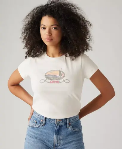 Women's Perfect Graphic Logo Cotton T-Shirt - Western Archival Cactus Scenic Sugar Swizzle - 3