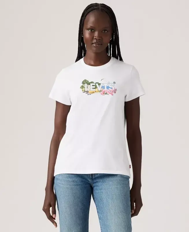 Women's Perfect Graphic Logo Cotton T-Shirt - White Logo - 4