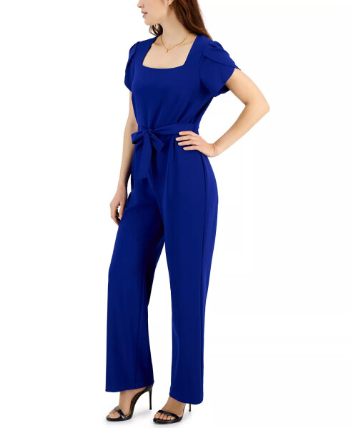 Women's Petal-Sleeve Tie-Waist Square-Neck Jumpsuit Cobalt Blue - 3