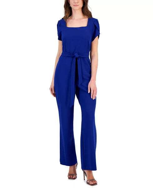 Women's Petal-Sleeve Tie-Waist Square-Neck Jumpsuit Cobalt Blue - 5