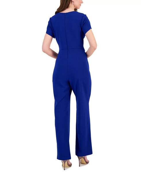 Women's Petal-Sleeve Tie-Waist Square-Neck Jumpsuit Cobalt Blue - 6