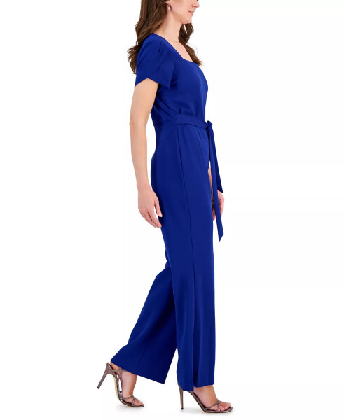 Women's Petal-Sleeve Tie-Waist Square-Neck Jumpsuit Cobalt Blue - 7