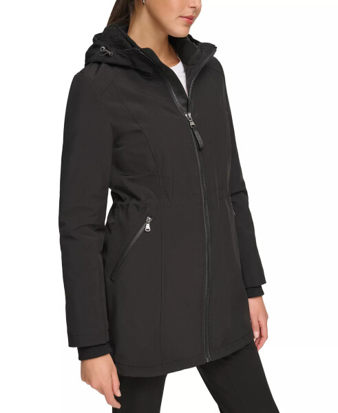 Womens Petite Hooded Faux-Fur-Lined Anorak Raincoat Black - 3