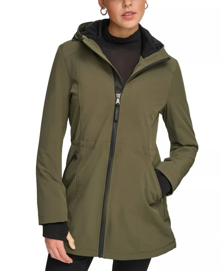 Womens Petite Hooded Faux-Fur-Lined Anorak Raincoat Olivine - 7