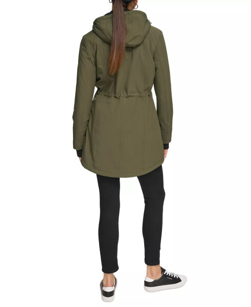 Womens Petite Hooded Faux-Fur-Lined Anorak Raincoat Olivine - 8