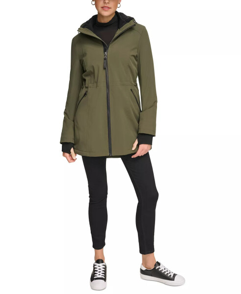 Womens Petite Hooded Faux-Fur-Lined Anorak Raincoat Olivine - 11