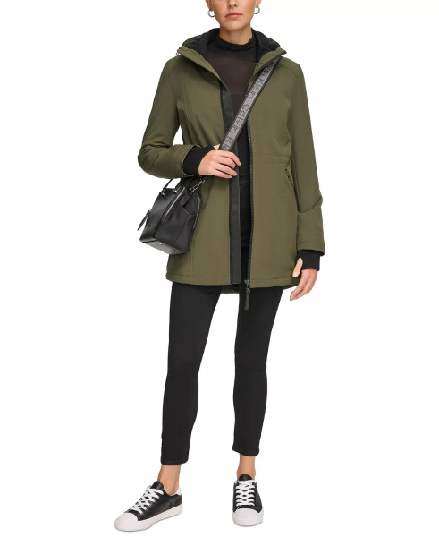 Womens Petite Hooded Faux-Fur-Lined Anorak Raincoat Olivine - 12