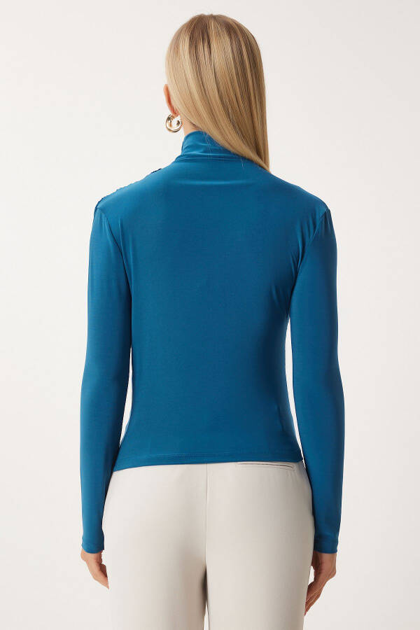 Women's Petrol Green Smocked Detail Stand Collar Sandy Blouse FF00135 - 5