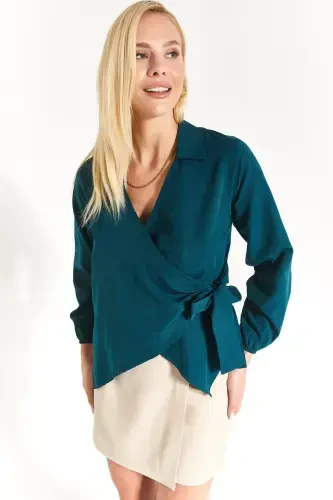 Women's Petrol Wrap Blouse-Petrol - ARMONIKA (1)