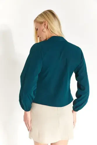 Women's Petrol Wrap Blouse-Petrol - 4