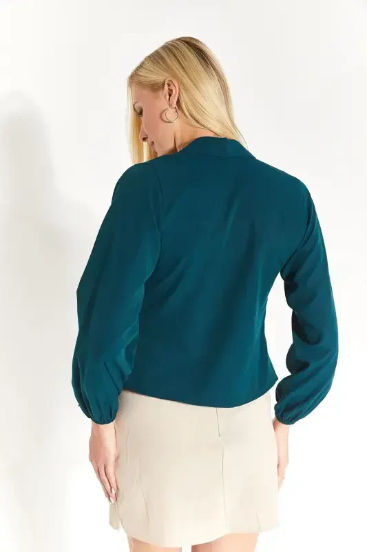 Women's Petrol Wrap Blouse-Petrol - 4