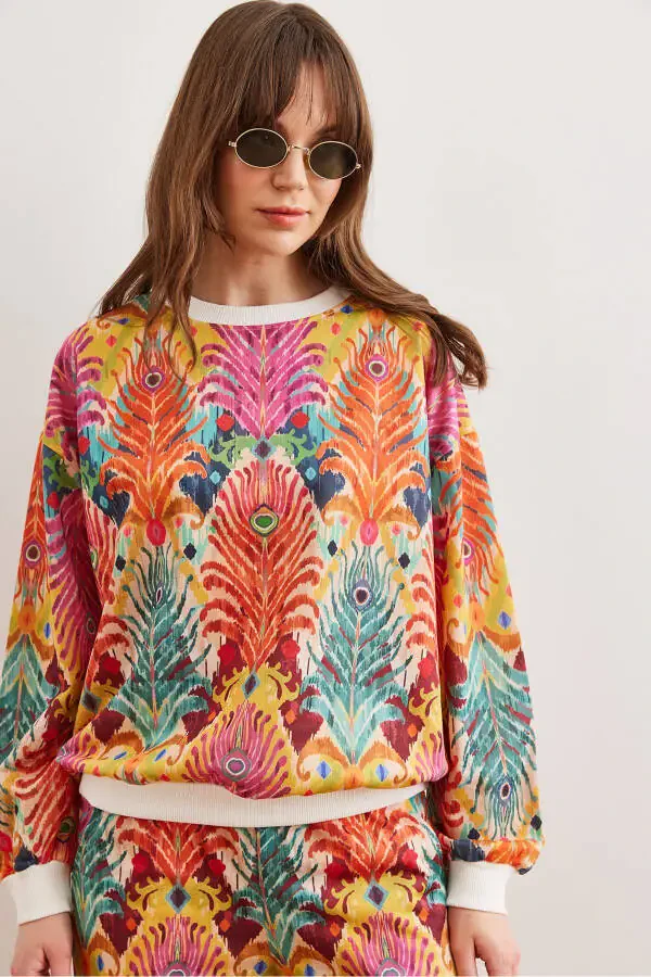 Women's Pine Multicolor Basic Soft Touch Oversized Sweatshirt SWT-19000457 - 5